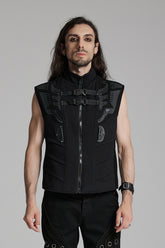 Black Sleeveless Bucke-up Zip Men's Punk Vest